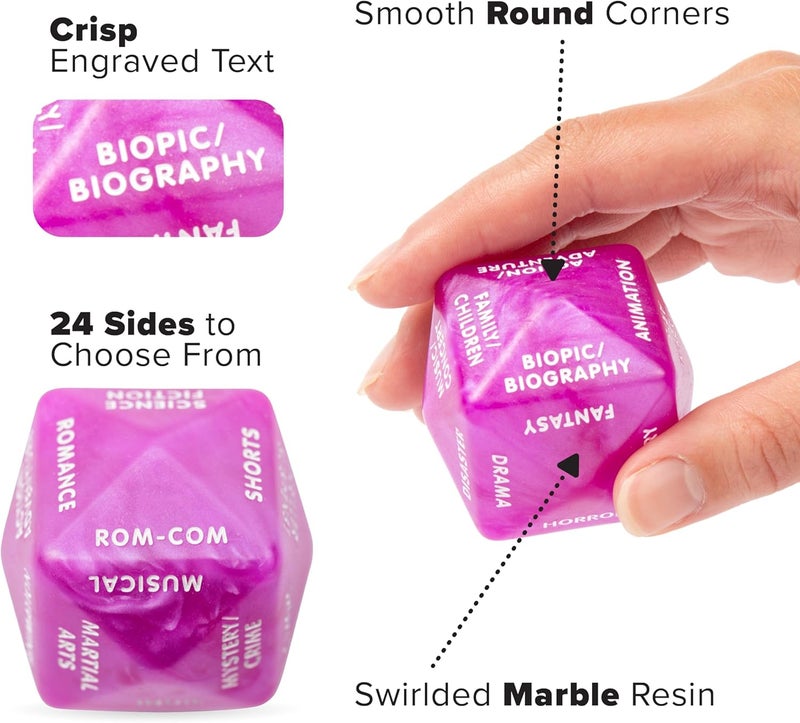 Itera Movie Dice - Fun Couples Movie Date Night Ideas 2"x2"x2" Decision Dice in Purple - Image 4